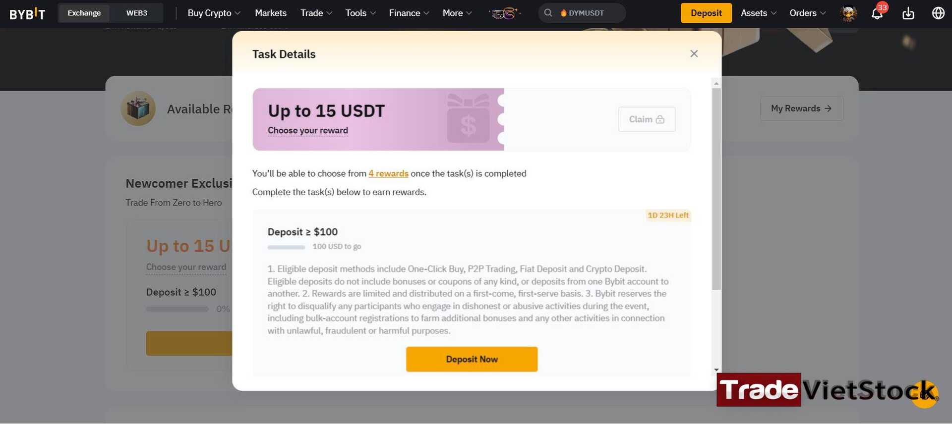 Bybit Task And Reward Trade Việt Stock