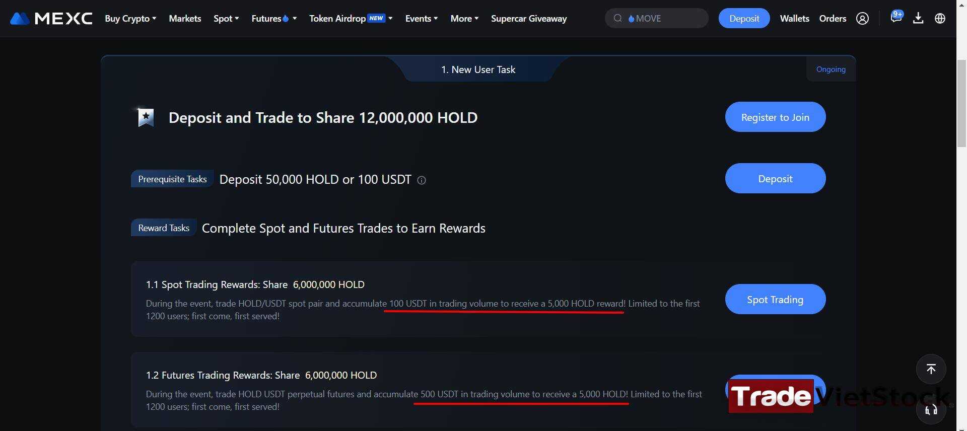 Mexc Tasks - So sánh sự kiện ưu đãi các sàn Crypto (Trade Việt Stock)