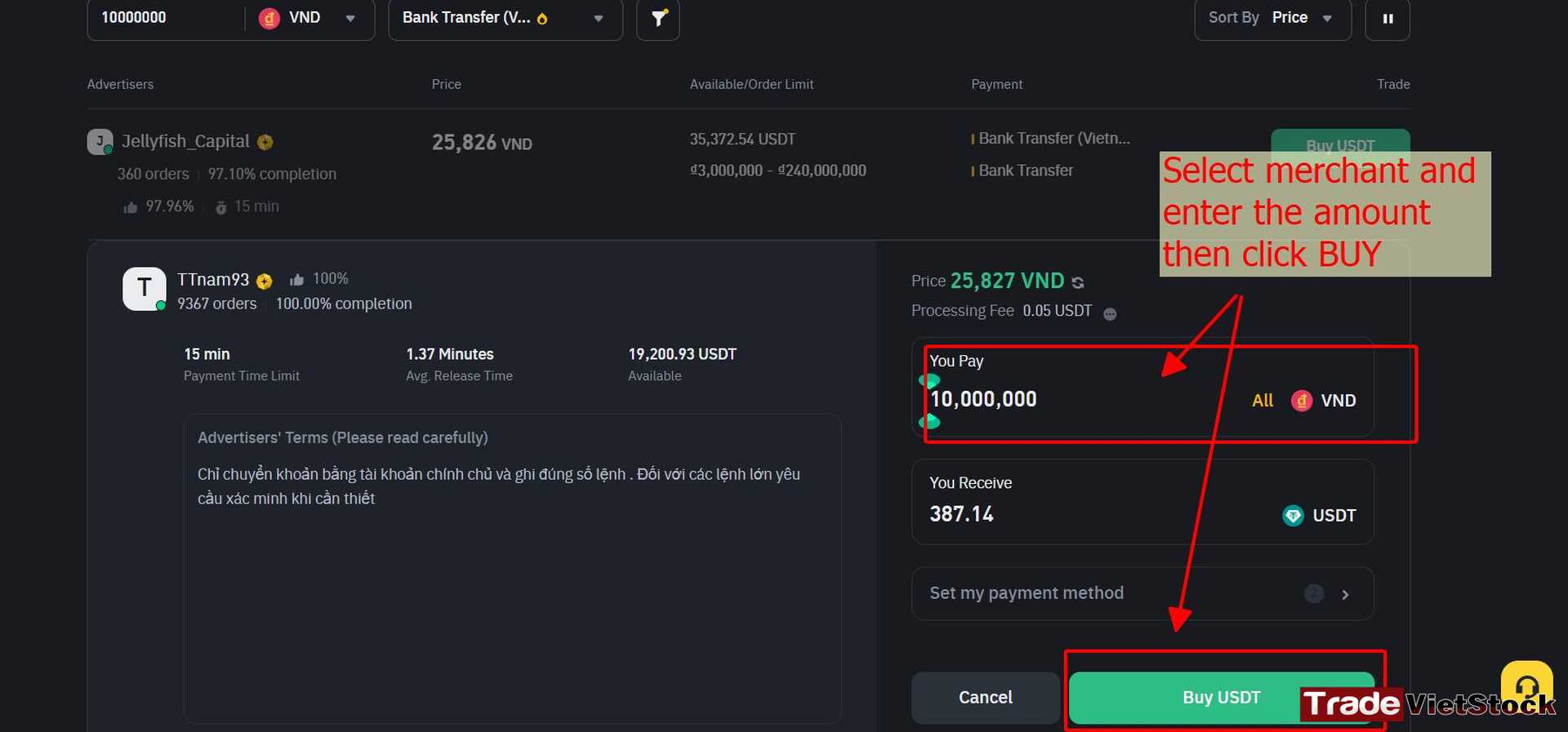 Hướng Dẫn Mở Tài Khoản Binance 14 Chọn Thương Gia để Mua Bán Usdt Bằng P2p Trên Binance Tradevietstock