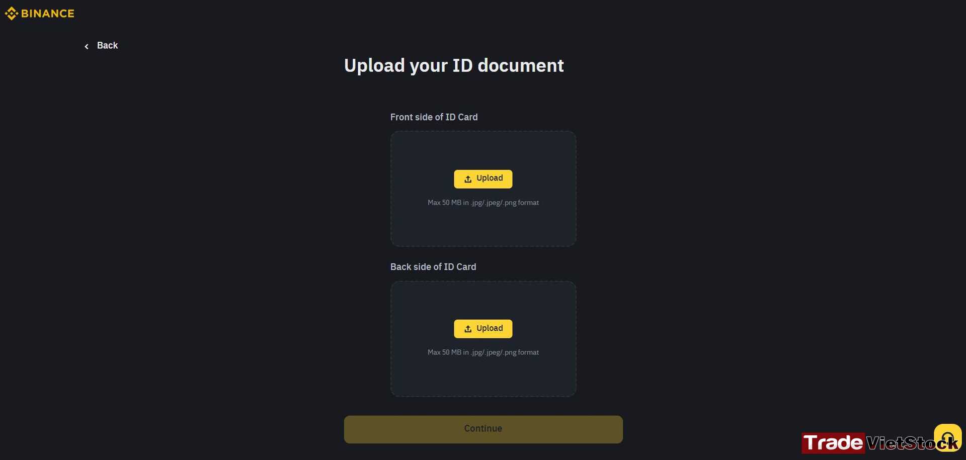 Hướng Dẫn Mở Tài Khoản Binance 7 Đăng Tải Hình ảnh Id Lên Binance để Xác Minh Tradevietstock