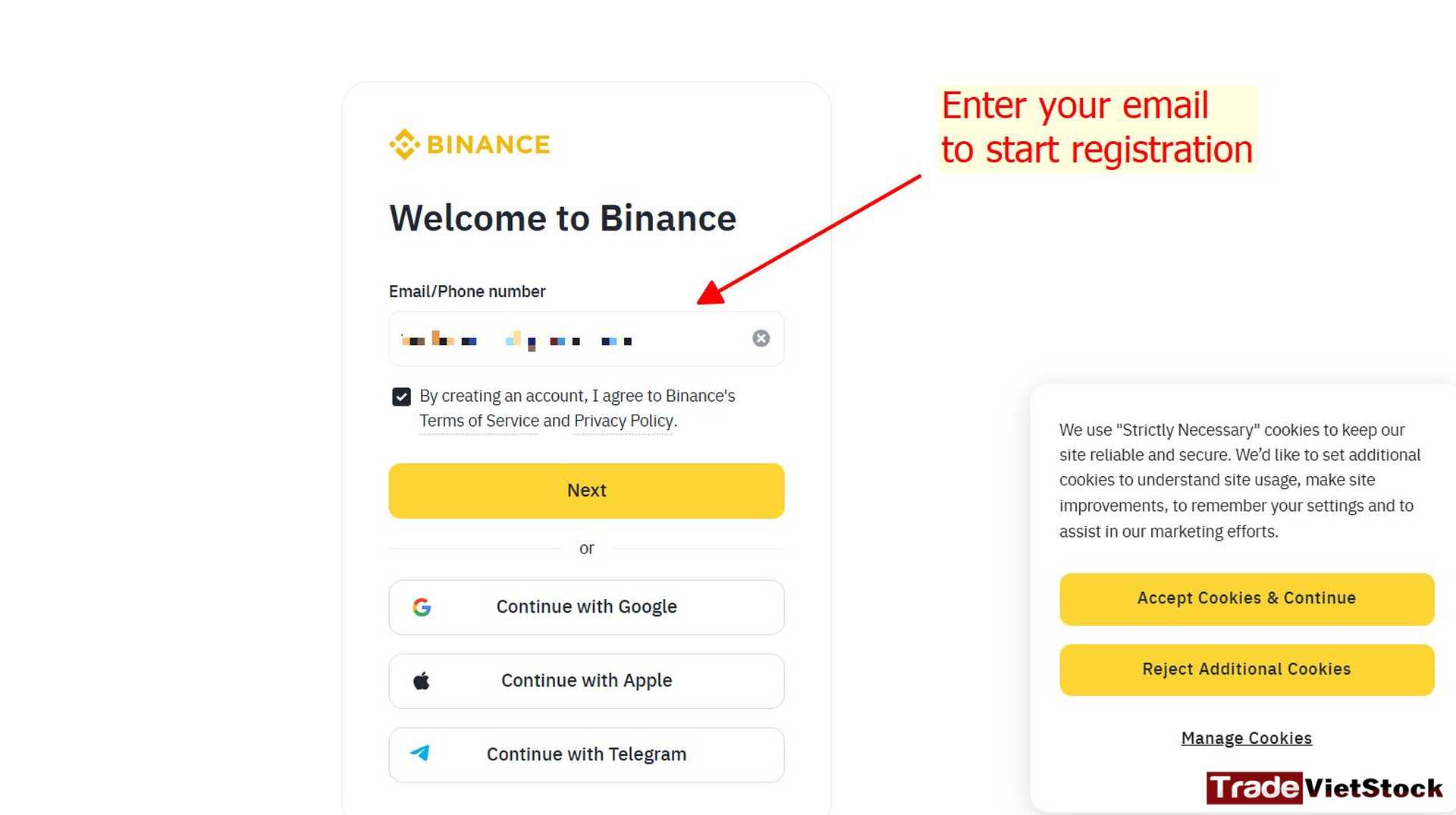 Hướng Dẫn Mở Tài Khoản Binance 2 Nhập Email để Tạo Tk Binance Tradevietstock