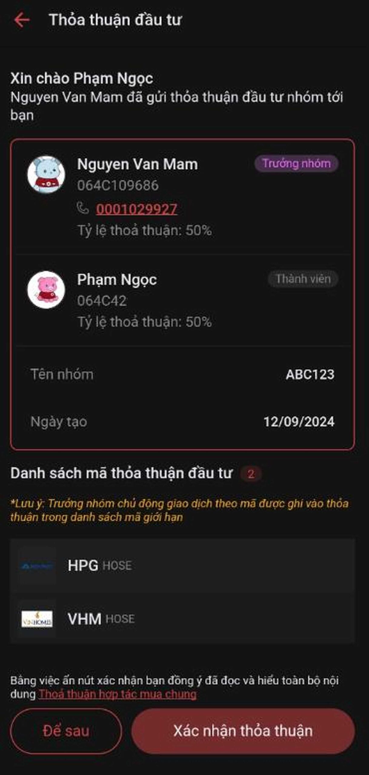 Cách đầu tư chứng khoán theo nhóm 6 Xác Nhận Thỏa Thuận đầu Tư Nhóm Tại Entradex Tradevietstock