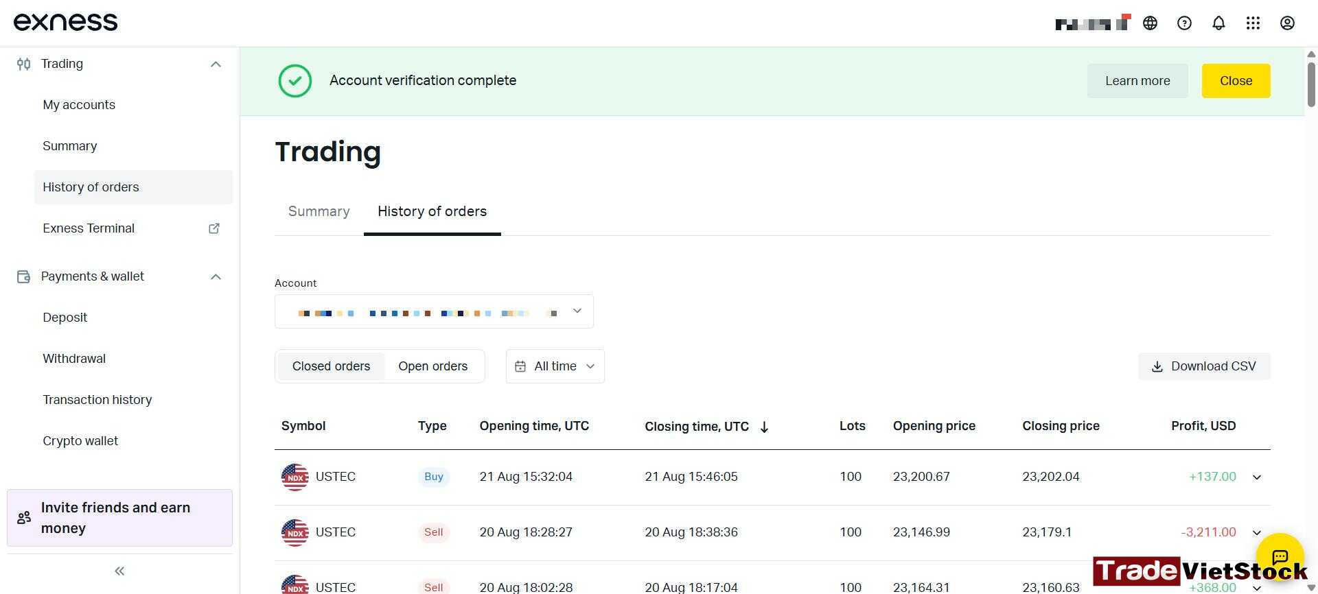 Exness Broker Review 10 Trading Statistics And History Of Orders On Exness Tradevietstock