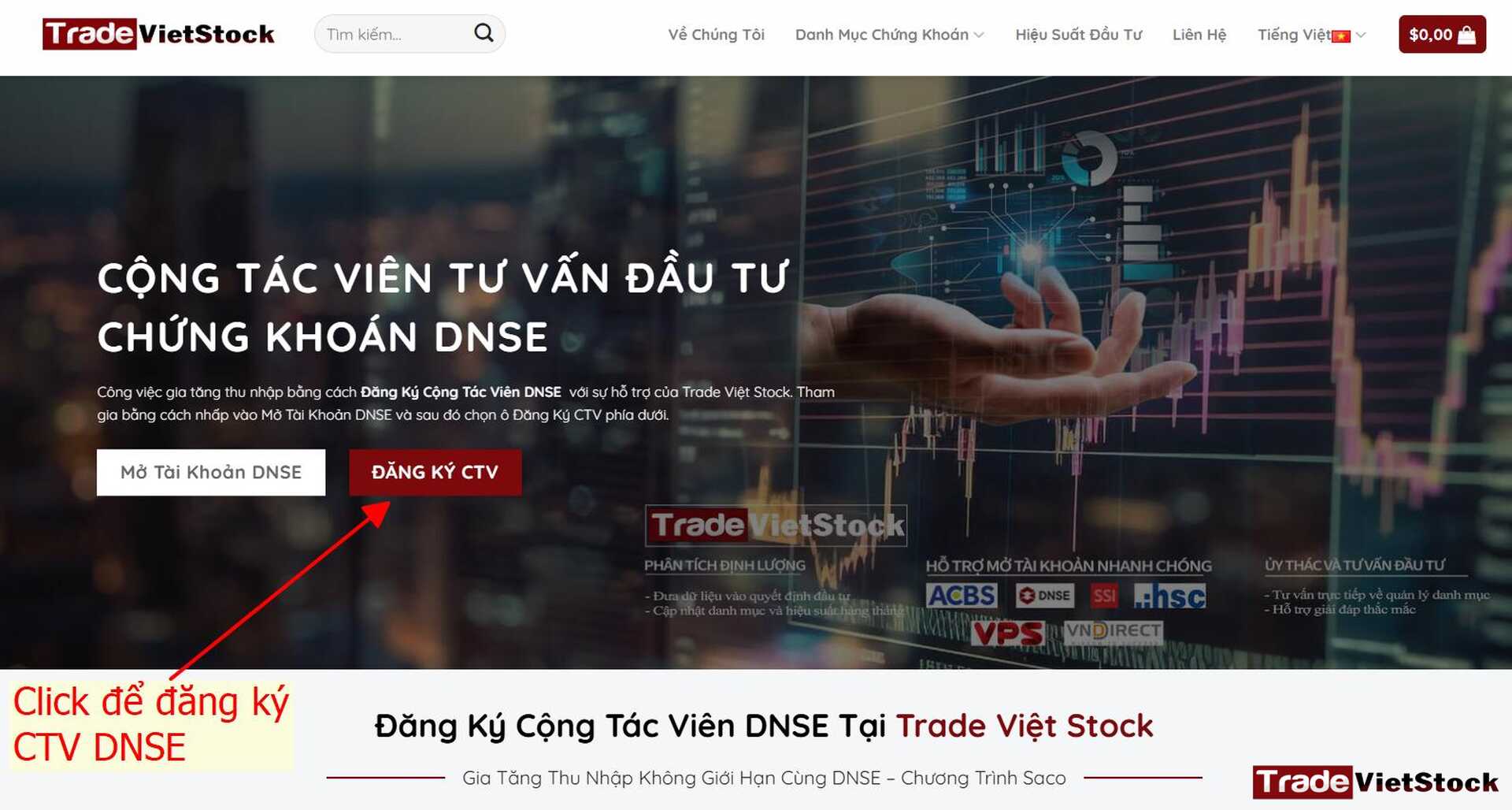 Bấm Vào Nút đăng Ký Ctv Dnse để Trở Thành Cộng Tác Viên Chứng Khoán Tradevietstock