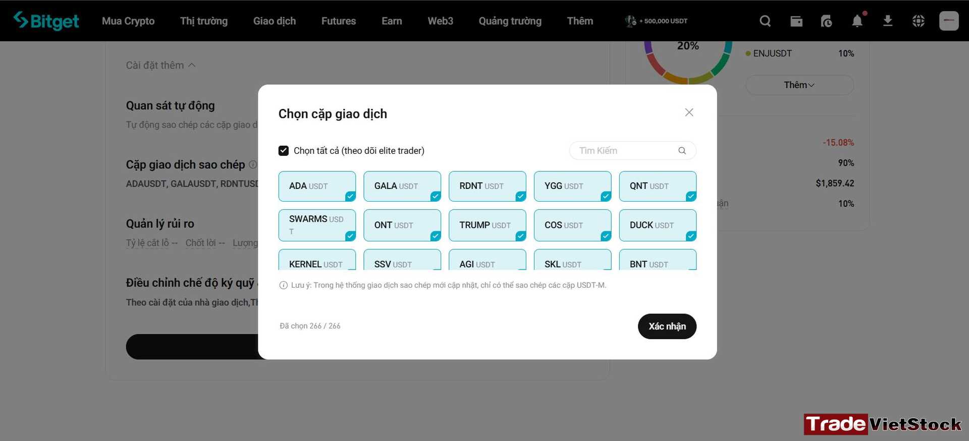 Cài đặt Các đồng Coin Mà Bạn Muốn Copy Trading Tradevietstock