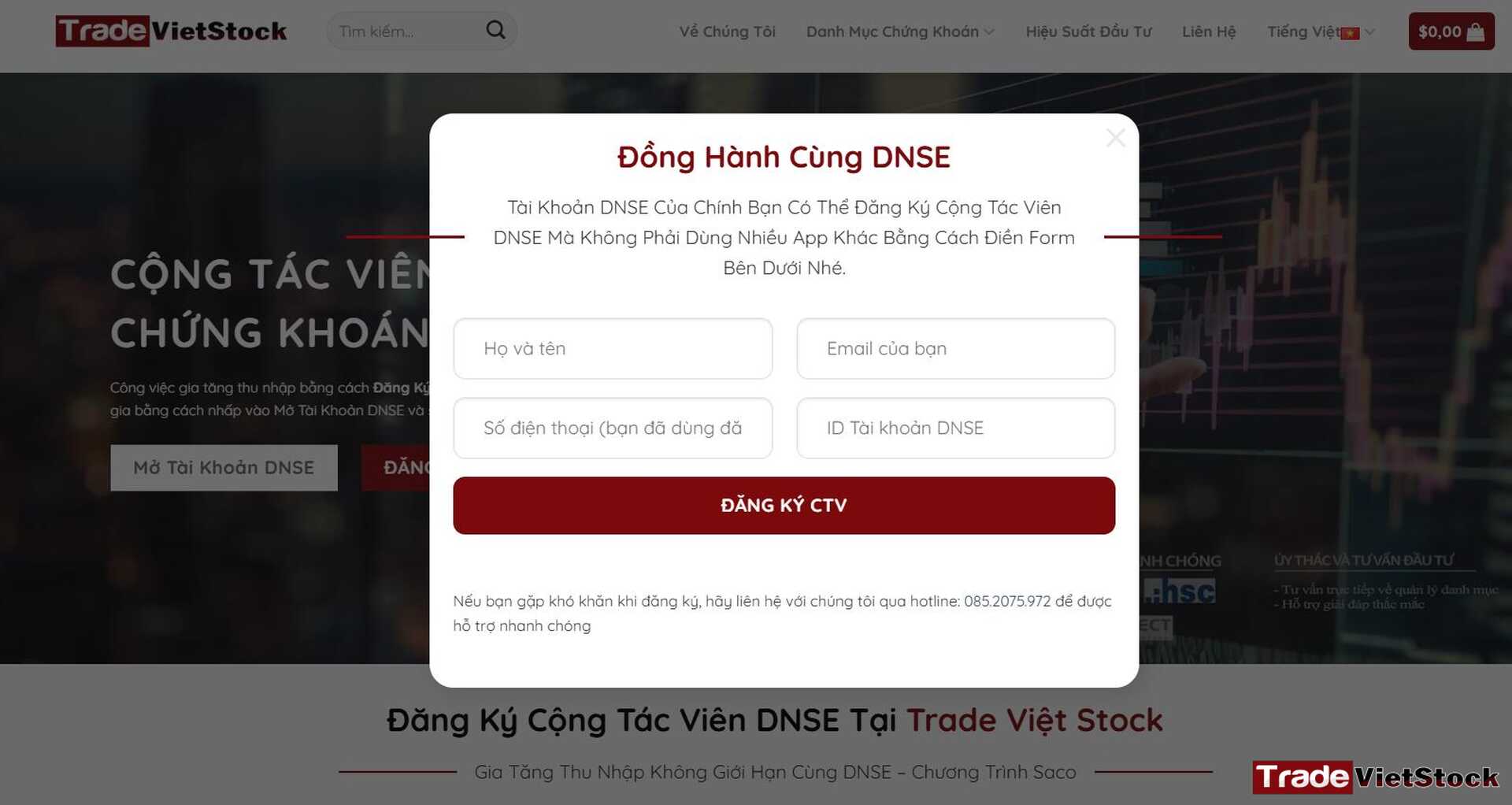 Nhập Thông Tin để Trở Thành Cộng Tác Viên Dnse Tradevietstock