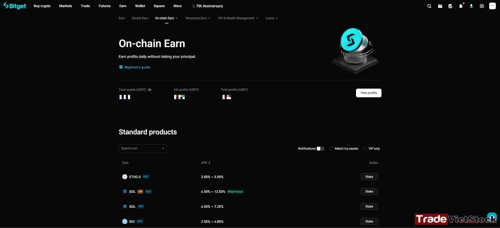 Sản Phẩm On Chain Earn Của Sàn Bitget Tradevietstock