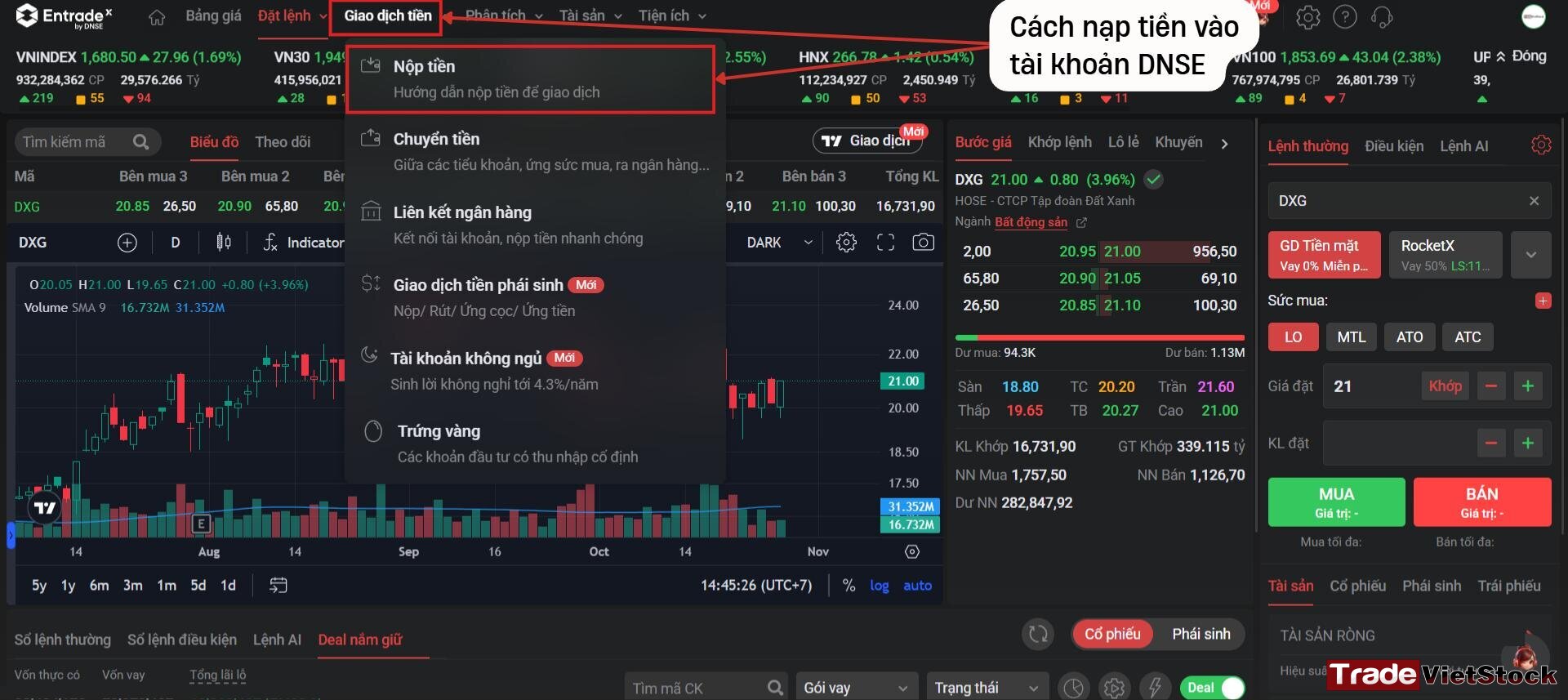Đăng ký tài khoản DNSE 9 Cách Nạp Tiền Vào Tài Khoản DNSE - Đăng ký tài khoản DNSE (Tradevietstock)
