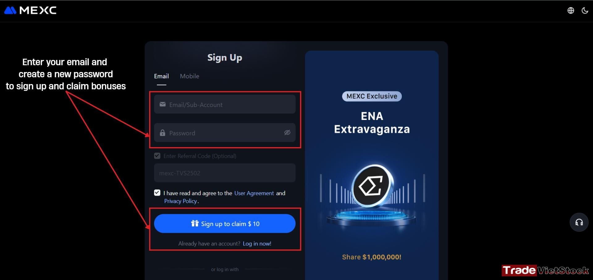 Enter Your Email And Create A New Password To Sign Up For A Mexc Account