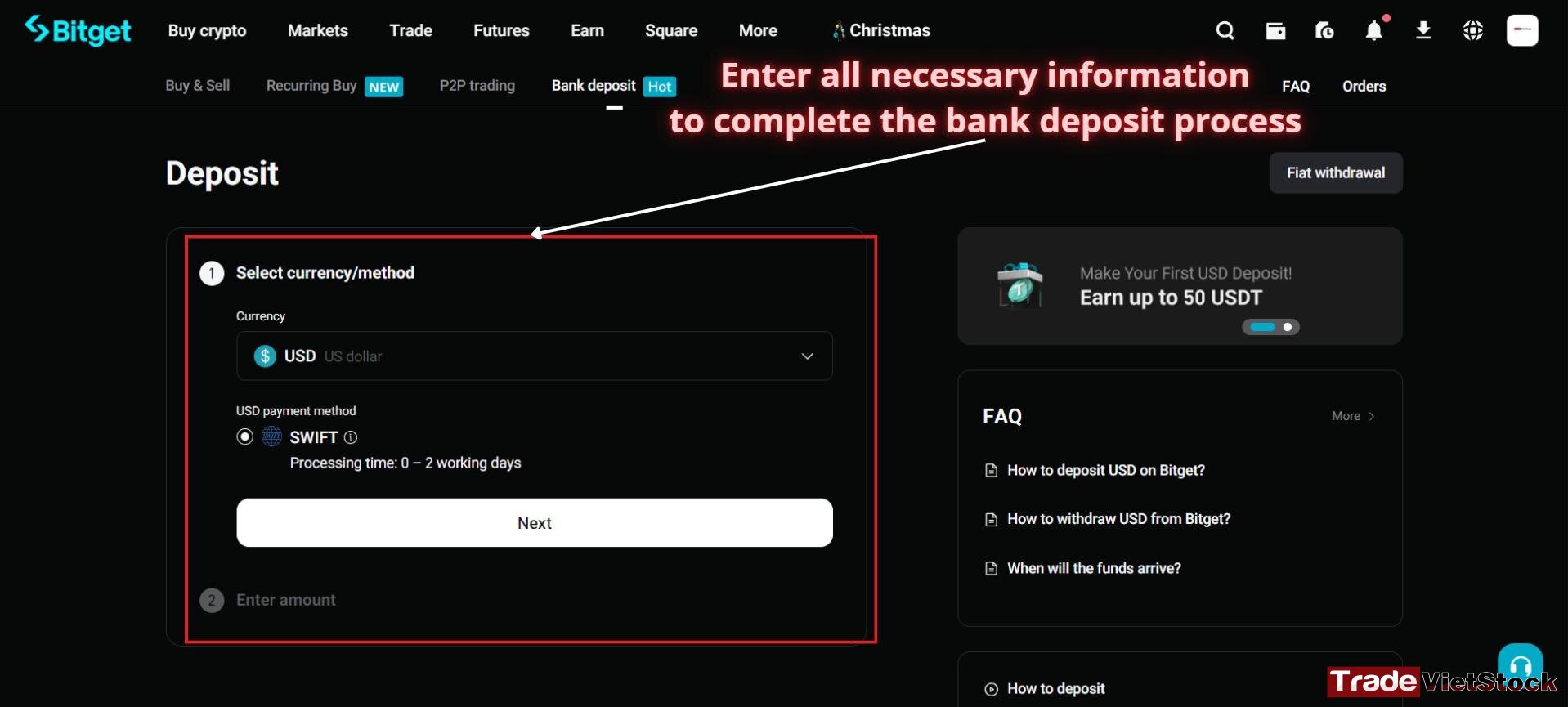 How to deposit into Bitget 4 Complete The Bank Deposit Process On Bitget Trading Account