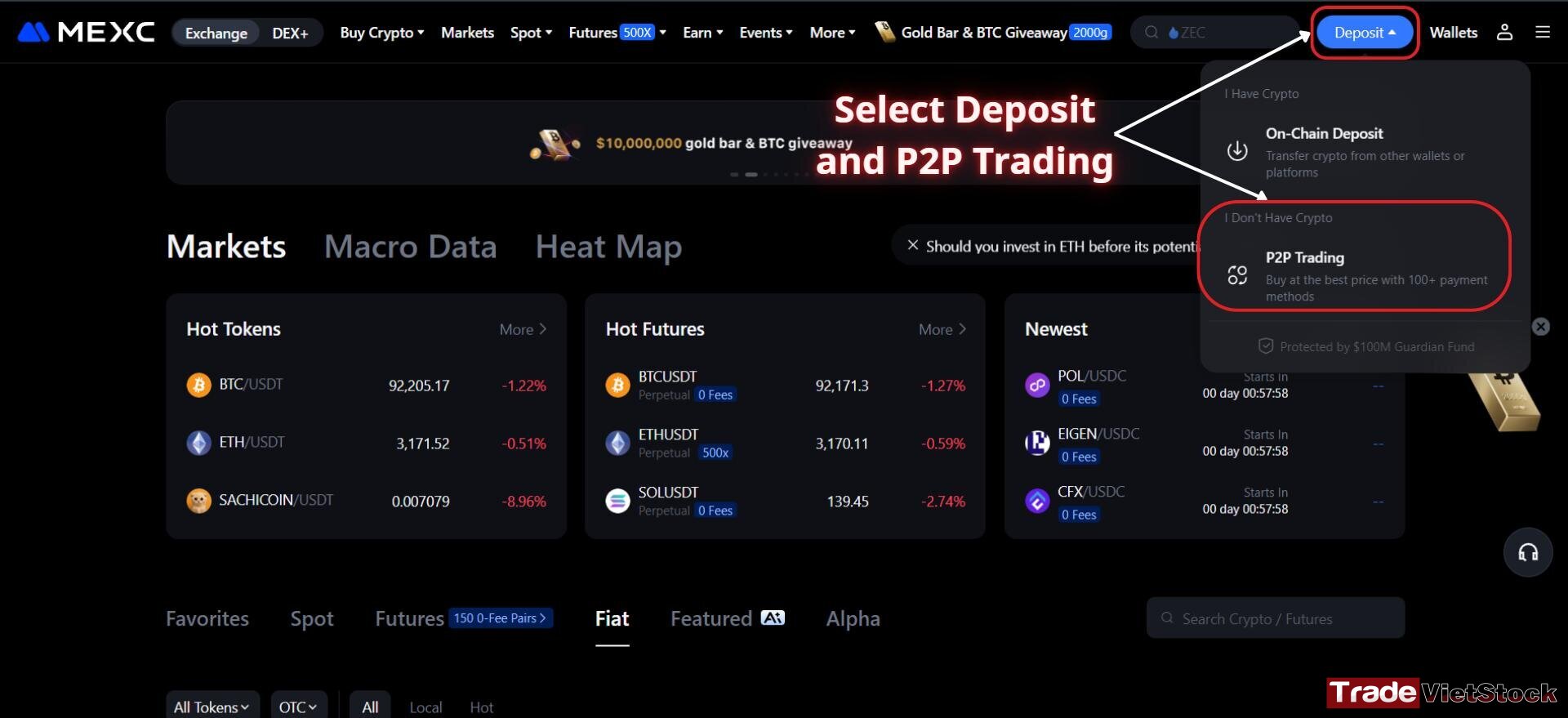 How to deposit into Mexc 2 Select Deposit And P2p Trading On Mexc