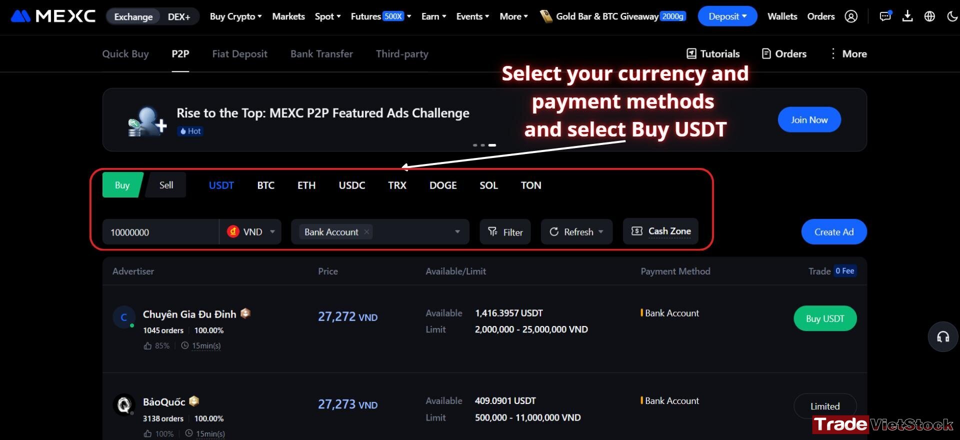 How to deposit into Mexc 4 Select Your Local Currency And Payment Methods To Make Deposit On Mexc