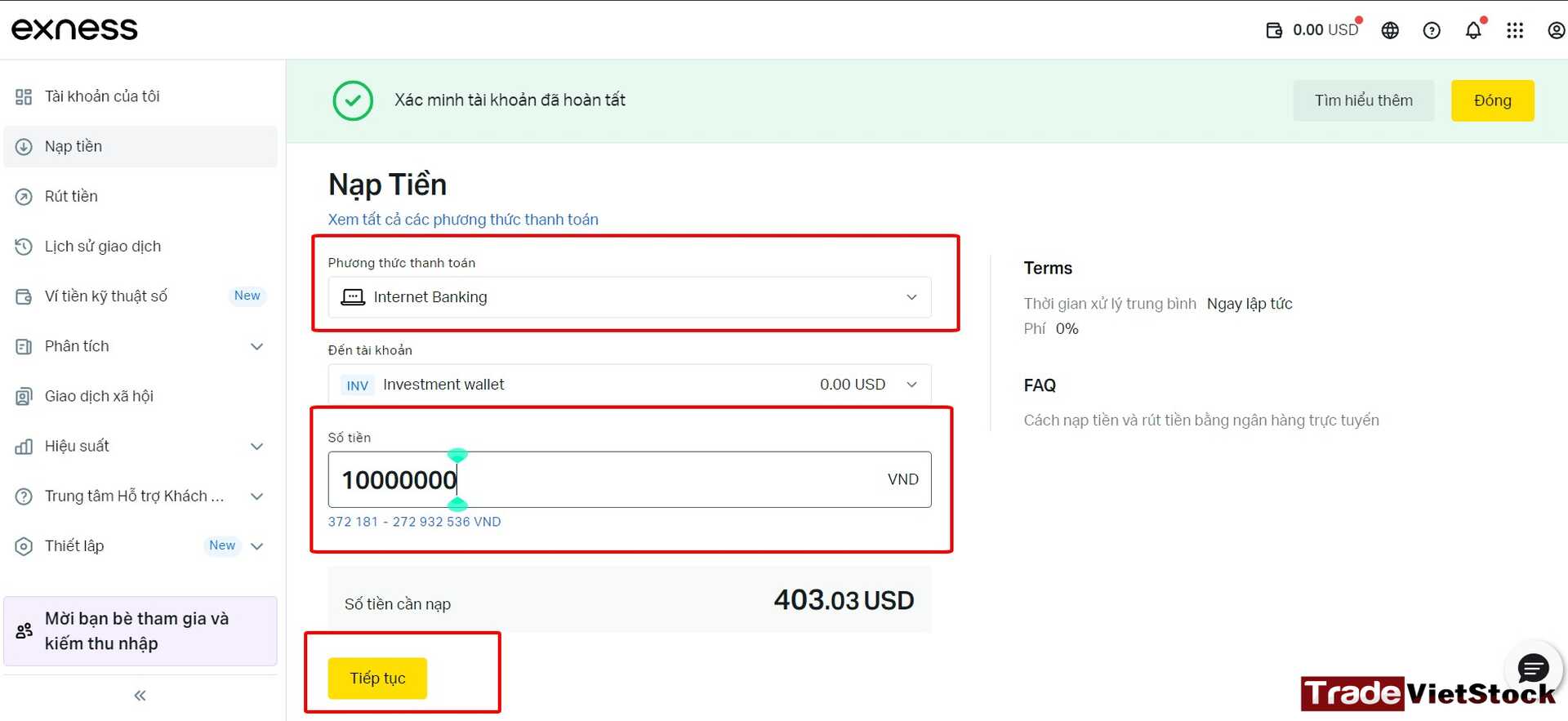 Đăng ký sàn Exness 8 Hoàn Tất Thủ Tục Nạp Tiền Vào Tài Khoản Exness Tradevietstock