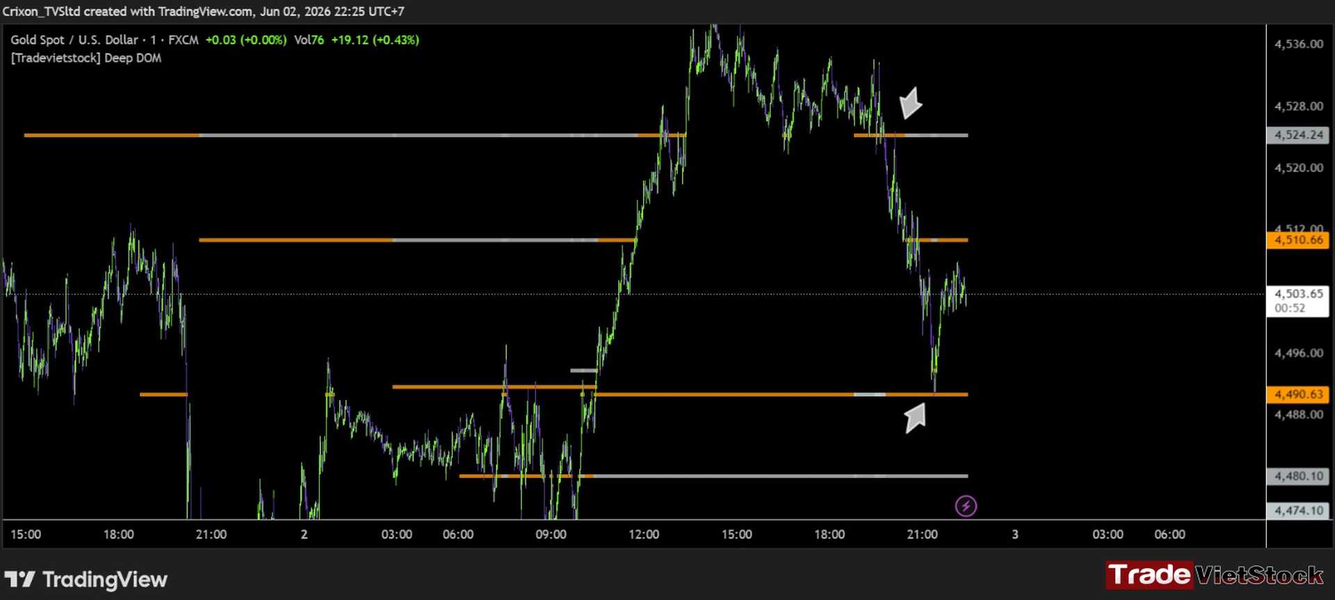 Deep DOM indicator on Tradingview 2 Key Levels Mean Possible Reversal Or Confirmation Of The Trend Tradevietstock